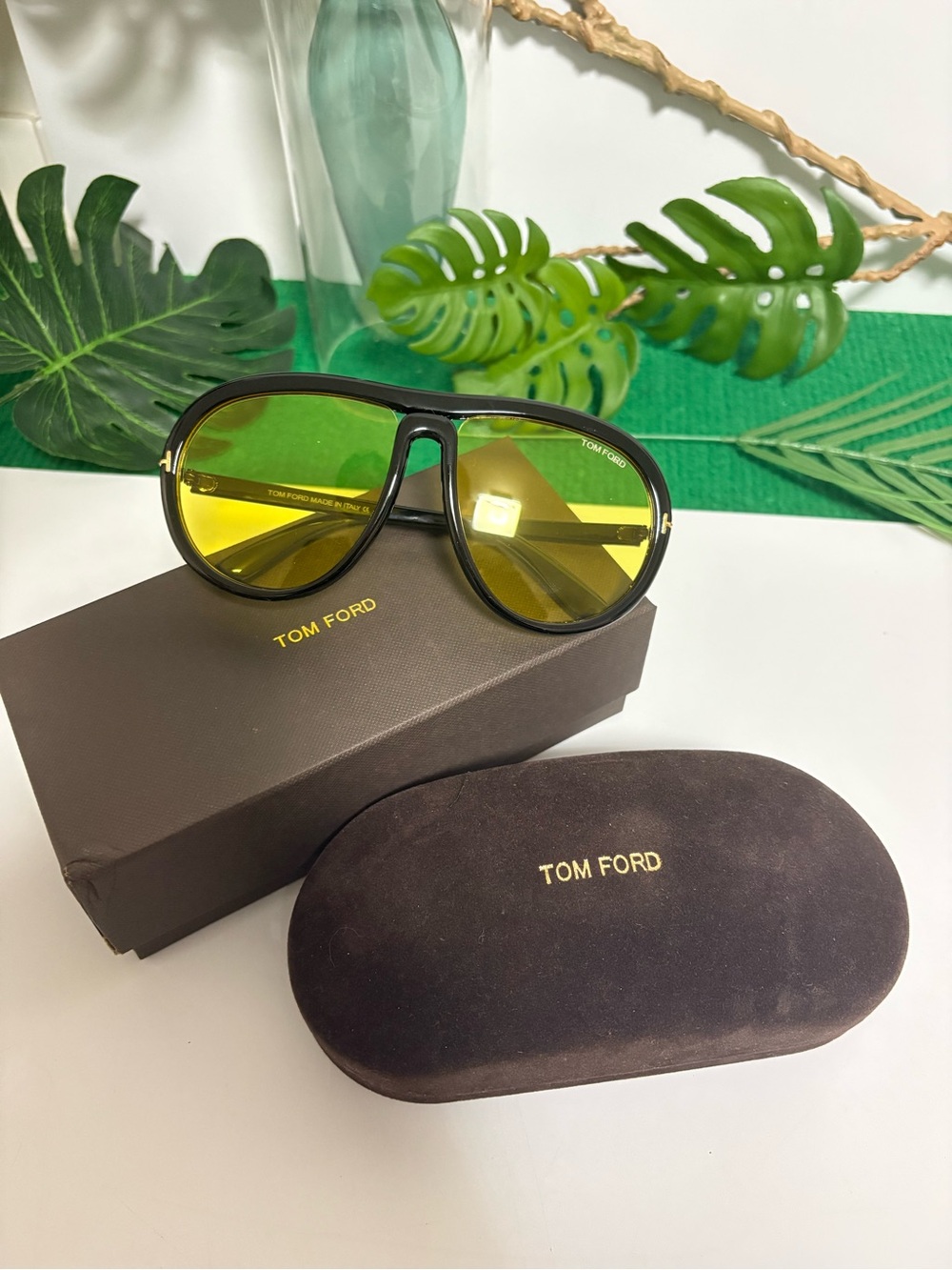 Tom Ford Men’s Aviator Sunglasses - Green/Yellow Lenses